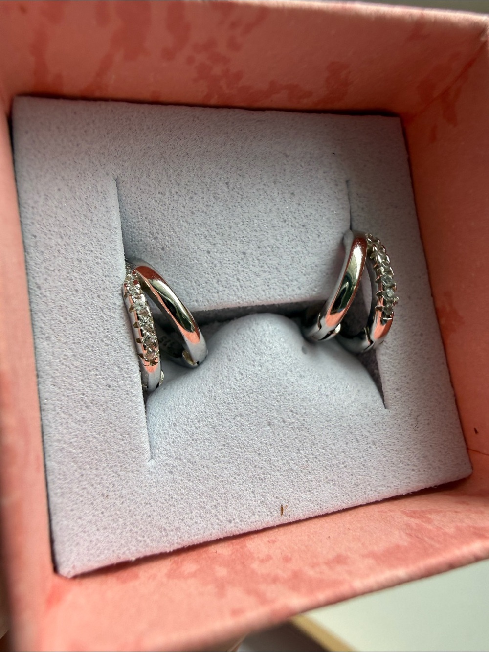 Sterling Silver Double Hoop Huggie Earrings w Cz accents.